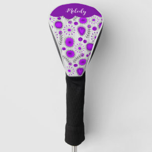 Whimsical lila Herz Blume Blumenname Golf Headcover
