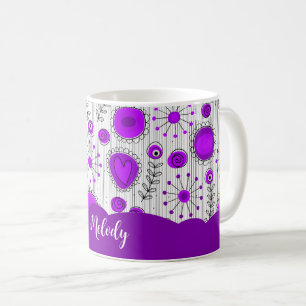 Whimsical lila Herz Blume Blumenname Kaffeetasse