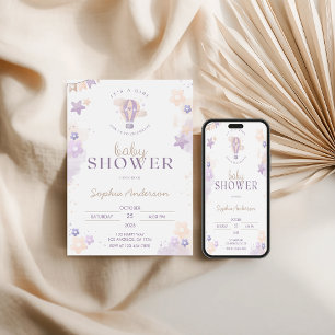 Whimsical Lila Hot Air Ballon Girl Baby Dusche Einladung