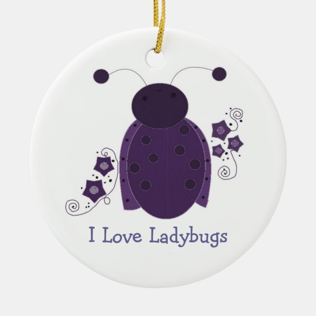 Whimsical Lila Ladybug Keramikornament (Vorne)