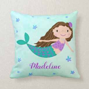 Whimsical Lila Mermaid Starfish Glitzer Kissen