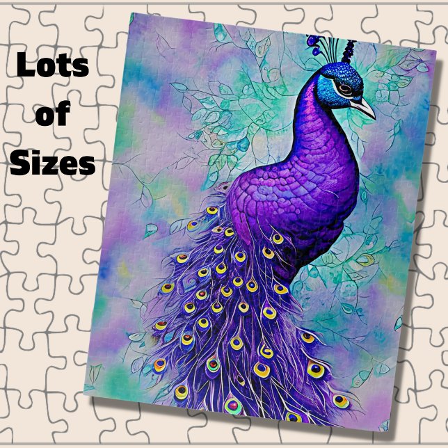 Whimsical Lila Peacock mit Schwanz Feathers Puzzle (Von Creator hochgeladen)