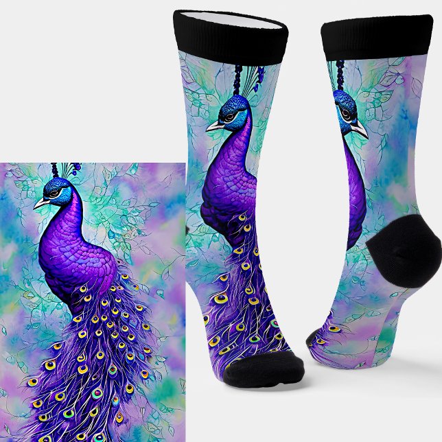 Whimsical Lila Peacock mit Schwanz Feathers Socken (Von Creator hochgeladen)