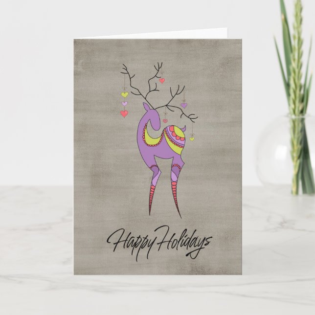 Whimsical Lila Rentier Weihnachten (Vorderseite)