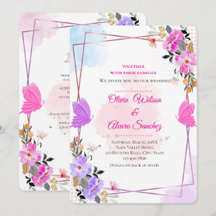 Whimsical lila rosa florale Rose Gold Hochzeits Ei Einladung