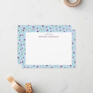 Whimsical Lila Sonnenblumen Light Blue Monogram Mitteilungskarte