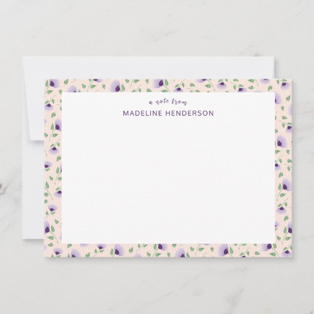 Whimsical Lila Sunflores Light Pink Monogram Mitteilungskarte (Vorderseite)