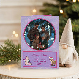 Whimsical Lilac Holiday Photo Folded Holiday Card Feiertagskarte
