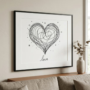 Whimsical Line Art Herz mit "Liebe" Fotodruck