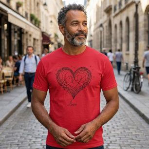 Whimsical Line Art Herz mit Love-Design T-Shirt