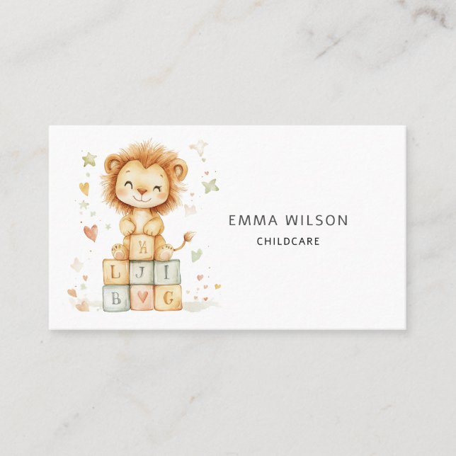 Whimsical Lion Cub Chilcare Business Card Visitenkarte (Vorderseite)