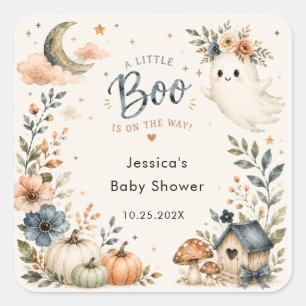 Whimsical Little Boo auf dem Weg Baby Shower Quadratischer Aufkleber