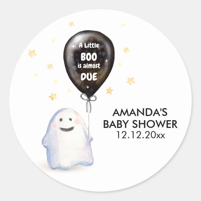 Whimsical Little Boo Balloon Baby Dusche Runder Aufkleber (Vorderseite)
