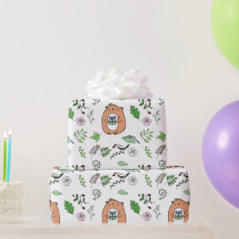 Whimsical Little Brown Bear and forest Blätter Geschenkpapier