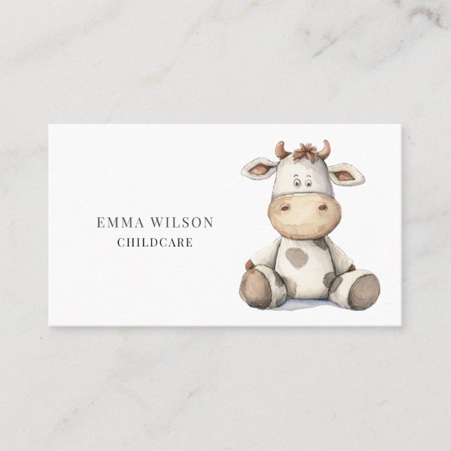 Whimsical Little Cow Childcare Business Card Visitenkarte (Vorderseite)