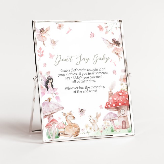 Whimsical Little Fairy Baby Shower Say Baby nicht Poster (Little Fairy Whimsical Baby Shower Don't Say Baby Sign)