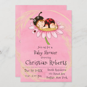 Whimsical Little Ladybug Baby Shower Einladungen