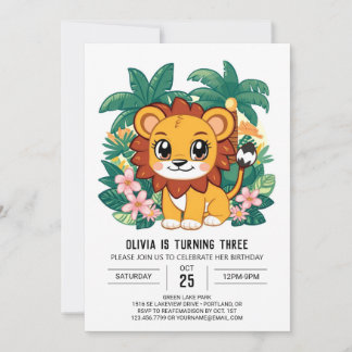 Whimsical Little Lion Digital Geburtstag Einladung