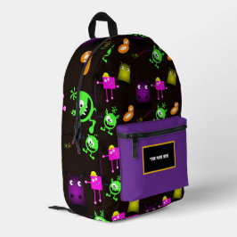 Whimsical little monsters on dark background bedruckter rucksack