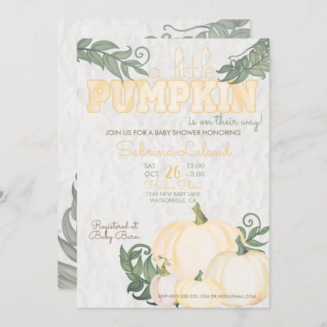 Whimsical Little Pumpkin Yellow Baby Dusche Einladung (Vorne/Hinten)