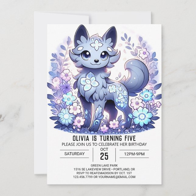 Whimsical Little Wolf Digital Geburtstag Einladung (Vorderseite)