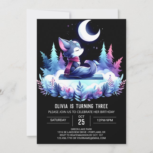 Whimsical Little Wolf Geburtstag Einladung (Vorderseite)