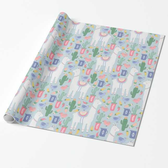 Whimsical Llama und Rainbow Geschenkpapier (Ungerollt)