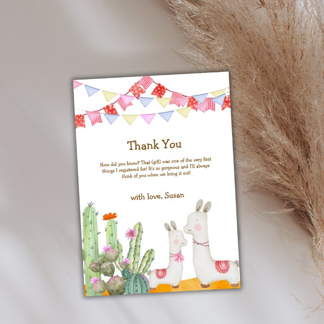 Whimsical Llama Wüste Cactus Fiesta Baby Shower Dankeskarte (Whimsical Llama Desert Cactus Fiesta Baby Shower Thank You Card)