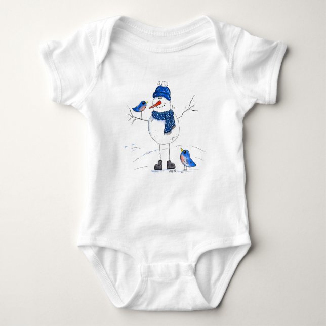 Whimsical Long Legged Snowman Baby Strampler (Vorderseite)