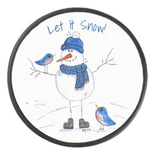 Whimsical Long Legged Snowman Eishockey Puck