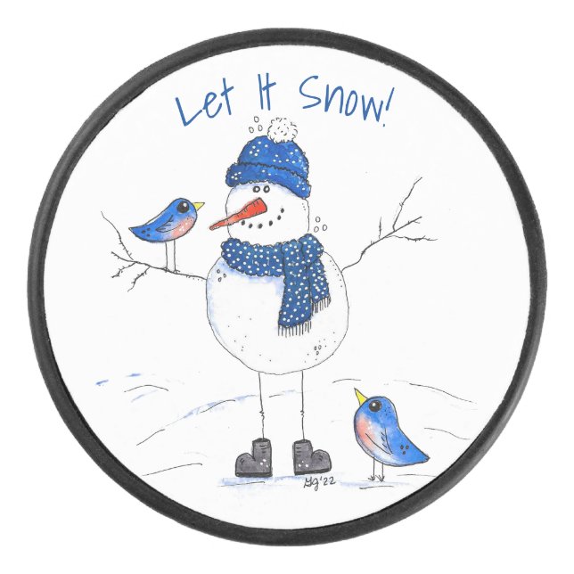Whimsical Long Legged Snowman Eishockey Puck (Vorderseite)
