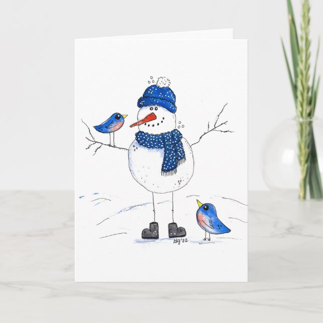 Whimsical Long Legged Snowman Karte (Vorderseite)