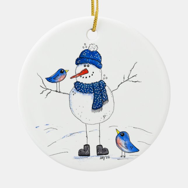 Whimsical Long Legged Snowman Keramik Ornament (Vorne)