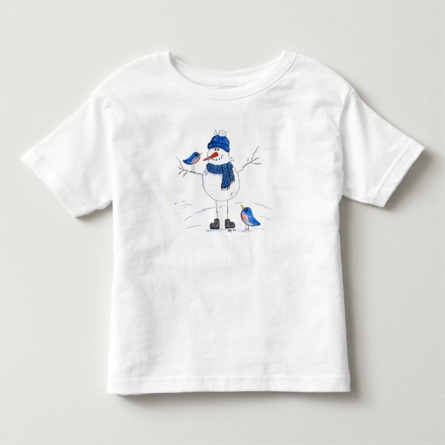 Whimsical Long Legged Snowman Kleinkind T-shirt (Vorderseite)