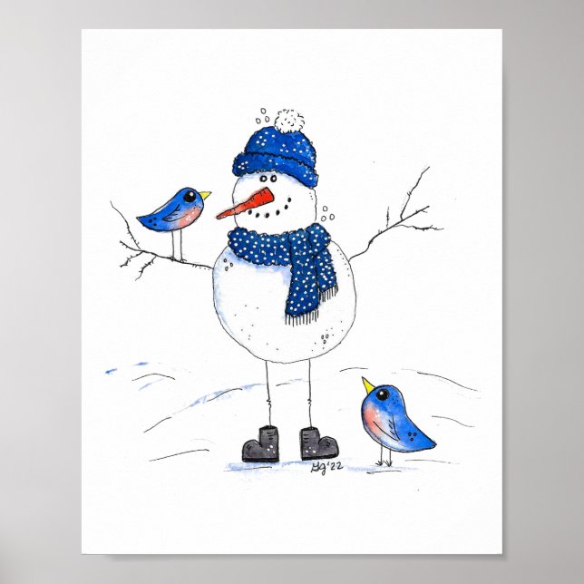 Whimsical Long Legged Snowman Poster (Vorne)