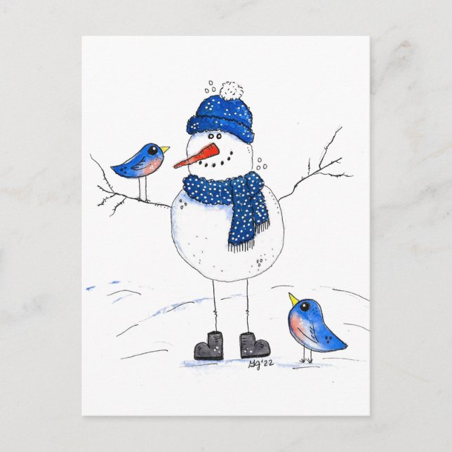 Whimsical Long Legged Snowman Postkarte (Vorderseite)