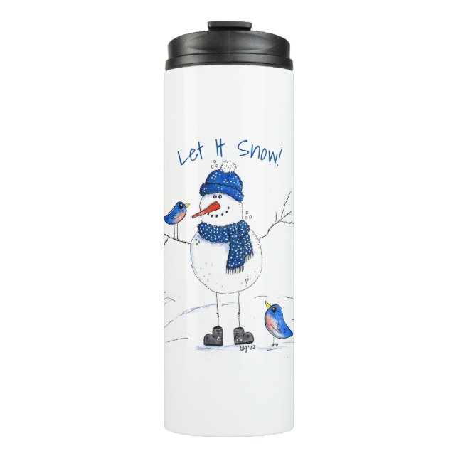 Whimsical Long Legged Snowman Thermosbecher (Vorderseite)