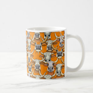 Whimsical Longhorn Rinder Portraits in Wiederholun Kaffeetasse