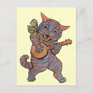 Whimsical Louis Wain "Cat with Lute" Vintage Kunst Postkarte