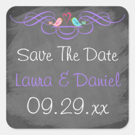 Whimsical Love Birds auf Chalkboard Wedding Sticke Quadratischer Aufkleber