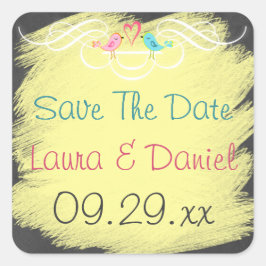 Whimsical Love Birds auf Chalkboard Wedding Sticke Quadratischer Aufkleber
