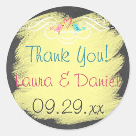 Whimsical Love Birds auf Chalkboard Wedding Sticke Runder Aufkleber