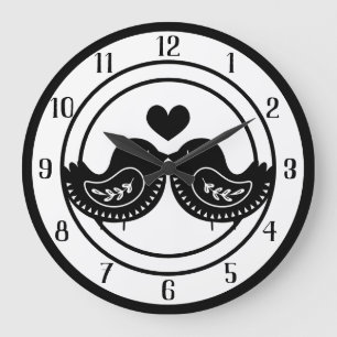 Whimsical Love Birds Große Wanduhr