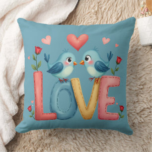 Whimsical Love Birds Pastel Cotattcore Art Kissen