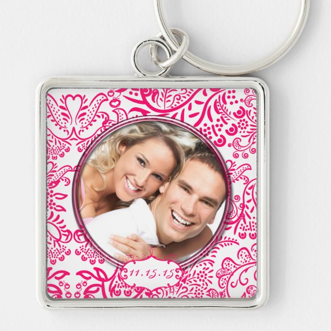 Whimsical Love Birds Wedding Foto Key Chain Schlüsselanhänger (Vorne)