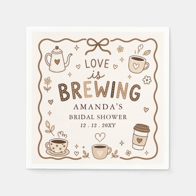 Whimsical Love is Brewing Coffee Brautparty Serviette (Vorderseite)
