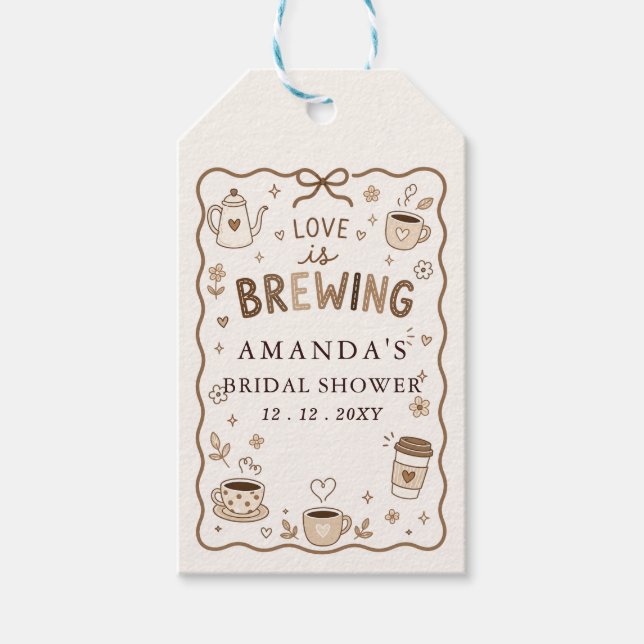 Whimsical Love is Brewing Kaffe Brautparty Geschenkanhänger (Vorderseite)