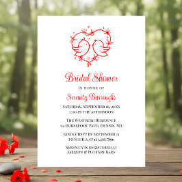 Whimsical Lovebirds Boho Red Heart Bridal Shower Einladung