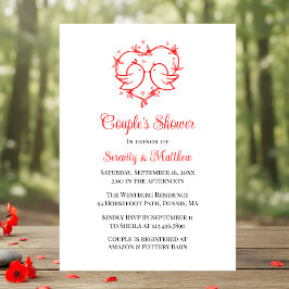 Whimsical Lovebirds Boho Red Heart Bridal Shower Einladung