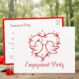 Whimsical Lovebirds Boho Red Heart Bridal Shower Einladungspostkarte